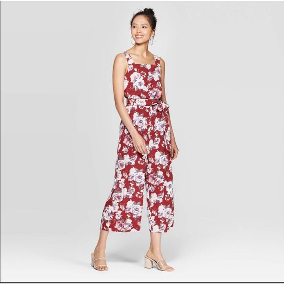 Xhilaration red floral jumpsuit - Picture 1 of 9